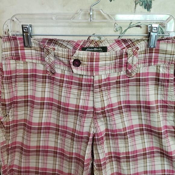 Eddie Bauer Women's Pink Plaid Retro Shorts Size 6 Wide Waist Zip Summer Style - Picture 2 of 5